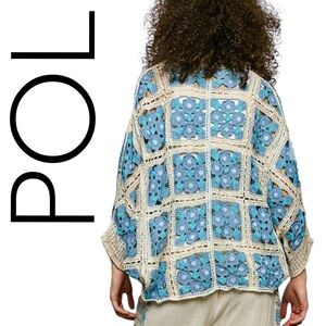 637:  POL NEW CROCHET CARDIGAN BLUE MULTI (280)